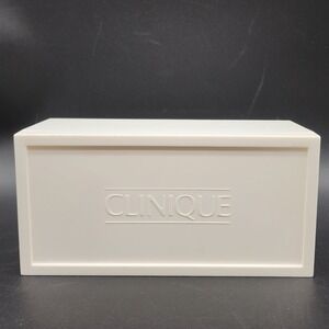 Clinique White Plastic Vanity Storage Box Case Makeup Skincare Organizer Decor